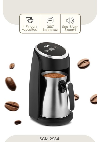 SCM-2984 Türk Kahve Makinesi 4 Fincan Kapasiteli Silver fırsatları