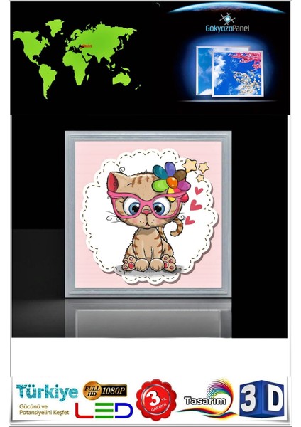 Kedicik Çocuk Odası Tavan Aydınlatma LED AVIZE,60CM Kare, 60WATT Modern Çerçeve fırsatları