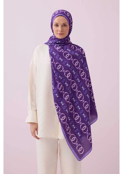 Baklava Noor Floş Viskon Şal Mor - Purple 242 3014 080