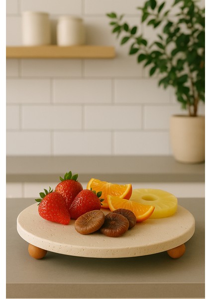 Traverten 28 cm Ahşap Boncuk Ayaklı Sunumluk modelleri