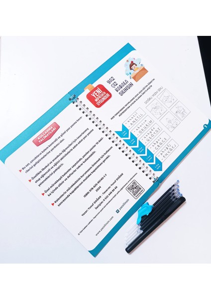 Sihirli Yazı Seti Silinen Kabartmalı Oluklu Defter Yazma Öğret 1 Kitap+1 Kalem+5 Yedek Uç