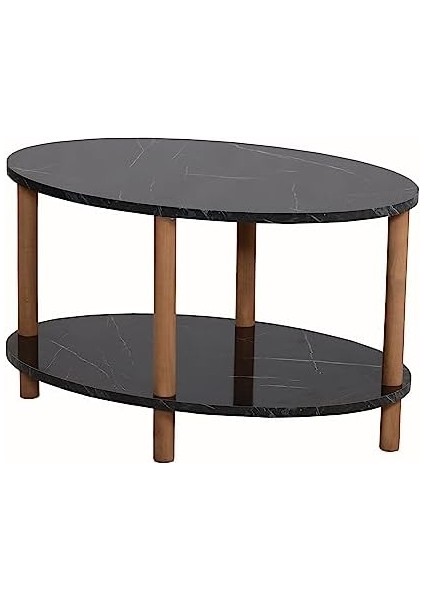Sehpa Oval Ahşap Ayaklı Iki Katlı Gazetelikli (Siyah Mermer) modelleri