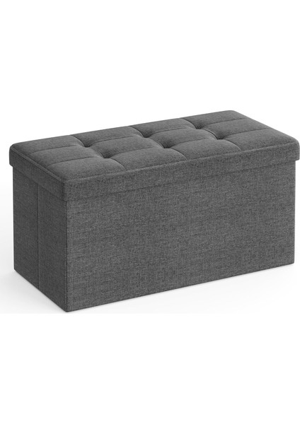 Saklama Alanlı Oturma Bankı, Oturma Sandığı, Tabure, Saklama Kutusu, Ayak Koyma Yeri, Katlanabilir, 300 Kg'a Kadar Taşıyabilir, 80 L, 76 x 38 x 38 Cm, Suni Keten, Koyu Gri, SPF47K
