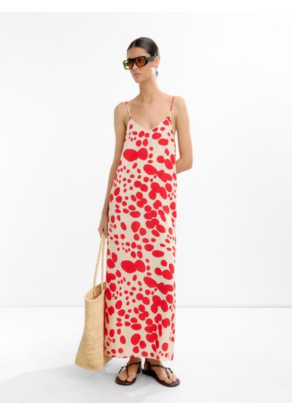 Askılı Uzun Desenli Elbise