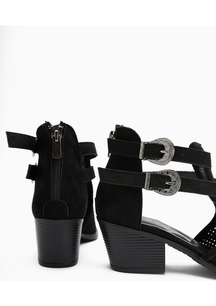 Carin Siyah Süet Toka Detaylı Arkadan Fermuarlı Kadın Yazlık Bot indirimleri