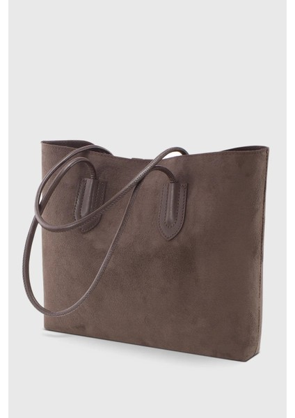 Süet Kahve El Ve Omuz Çanta Kadın Retro Shopper Çanta 264