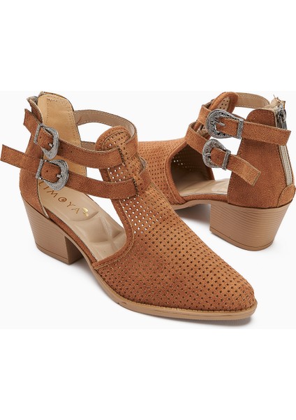 Carin Taba Süet Toka Detaylı Arkadan Fermuarlı Kadın Yazlık Bot