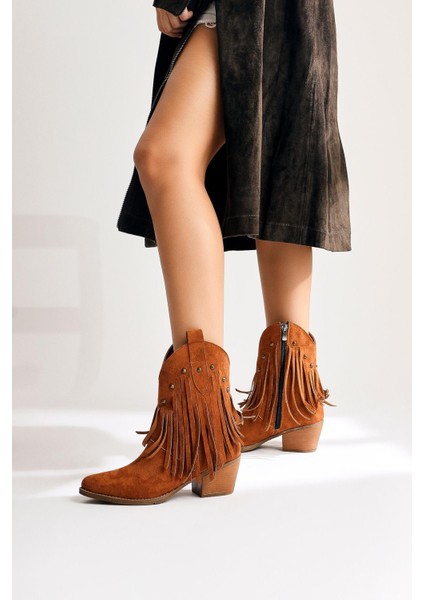 Lillebeth Taba Süet Püsküllü Zımba Detaylı Western Bot