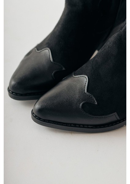 Bahar Siyah Süet Nakışlı Topuklu Çizme Kadınlar İçin Konforlu ve Şık fırsatları