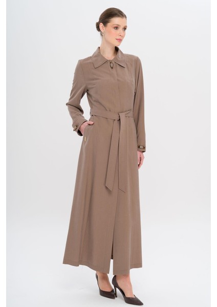 Gömlek Yaka Aksesuar Detaylı Astarsız Modal Büyük Beden Pardesü A.kahve 6745 fiyatları