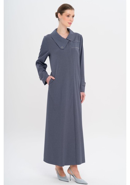 Mendil Yaka Desen ve Taş Detaylı Astarsız Büyük Beden Pardesü Indigo 6714 modelleri