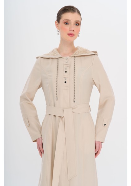 Kapüşonlu File ve Kordon Detaylı Astrasız Modal Pardesü Taş 6739 fiyatları