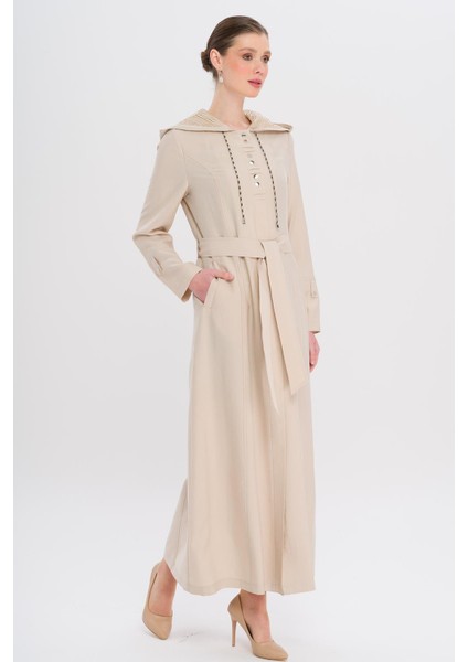 Kapüşonlu File ve Kordon Detaylı Astrasız Modal Pardesü Taş 6739 fırsatları