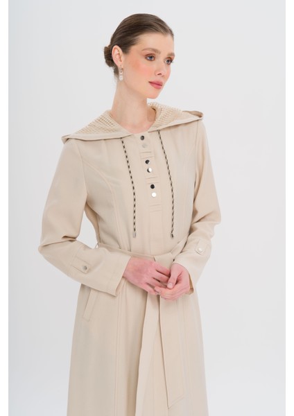 Kapüşonlu File ve Kordon Detaylı Astrasız Modal Pardesü Taş 6739 indirimleri