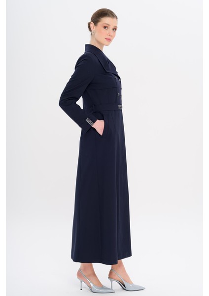 Mendil Yaka Taş ve Boncuk Detaylı Astarlı Pardesü Lacivert 6753 indirimleri