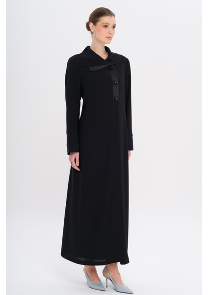 Saten Garnili Düğmeleri Taşlı Astarlı Büyük Beden Pardesü Siyah 6719 fiyatları