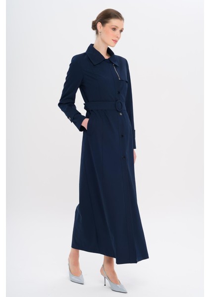 Gömlek Yaka Fermuar ve Çıt Çıt Kapamalı Astarlı Pardesü Lacivert 6727 fiyatları