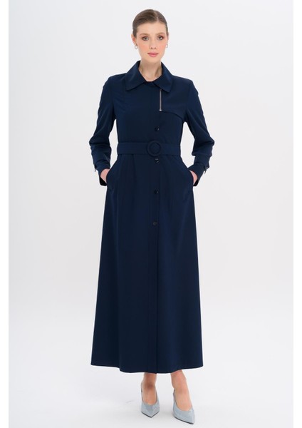 Gömlek Yaka Fermuar ve Çıt Çıt Kapamalı Astarlı Pardesü Lacivert 6727 modelleri
