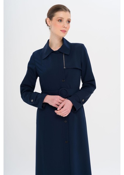 Gömlek Yaka Fermuar ve Çıt Çıt Kapamalı Astarlı Pardesü Lacivert 6727 fırsatları