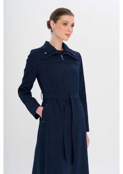 Fermuarlı Metal Aksesuarlı Astarlı Pardesü Lacivert 6722 fiyatları