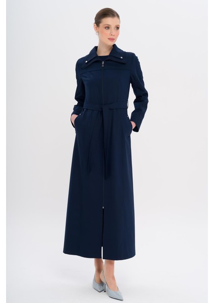 Fermuarlı Metal Aksesuarlı Astarlı Pardesü Lacivert 6722 modelleri
