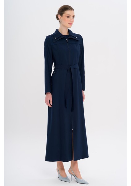 Fermuarlı Metal Aksesuarlı Astarlı Pardesü Lacivert 6722 fırsatları