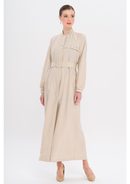 Ribana Detaylı Astarsız Modal Pardesü Taş 6744