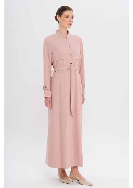 Hakim Yaka Zincir Aksesuarlı Astarlı Pardesü Pudra 6742 fırsatları