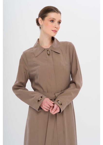 Gömlek Yaka Aksesuar Detaylı Astarsız Modal Büyük Beden Pardesü A.kahve 6745 modelleri
