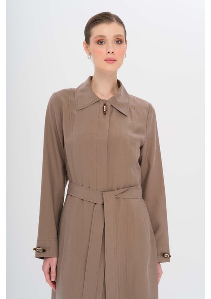 Gömlek Yaka Aksesuar Detaylı Astarsız Modal Büyük Beden Pardesü A.kahve 6745 fırsatları