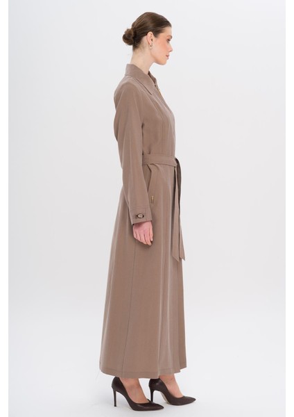 Gömlek Yaka Aksesuar Detaylı Astarsız Modal Büyük Beden Pardesü A.kahve 6745 indirimleri