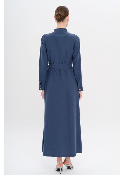 Hakim Yaka Boncuk ve Işleme Detaylı Astarsız Modal Pardesü Indigo 6728 indirimleri