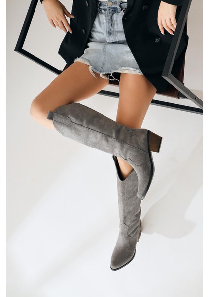 Lhena Gri Süet Western Çizme 6 Cm Topuklu Konforlu Kadın Günlük Kullanım İçin fiyatları