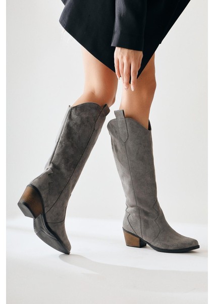 Lhena Gri Süet Western Çizme 6 Cm Topuklu Konforlu Kadın Günlük Kullanım İçin fırsatları