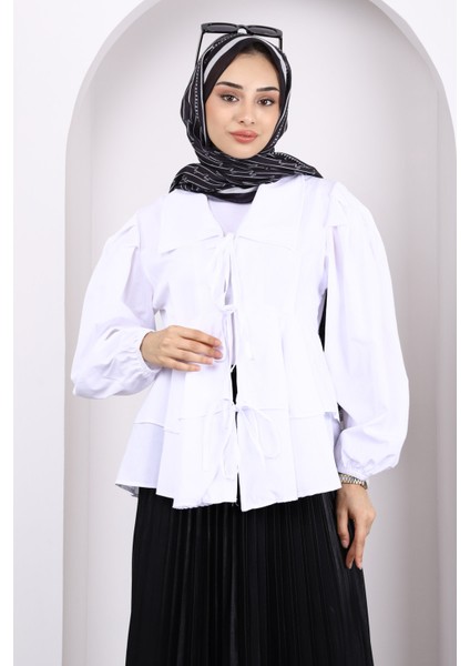 Ekru Ön Bağlamalı Katlı Kimono
