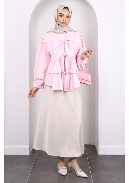 Pembe Ön Bağlamalı Katlı Kimono fiyatları