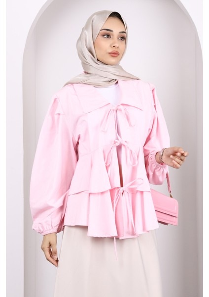 Pembe Ön Bağlamalı Katlı Kimono modelleri