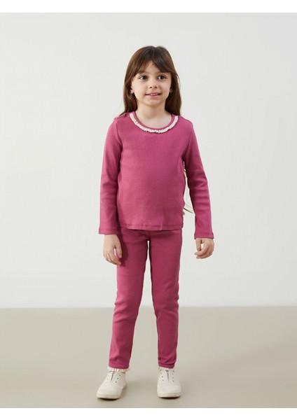 Lcw Kids Pembe Bisiklet Yaka Basic Kız Çocuk Bluz ve Tayt 2'li fiyatları
