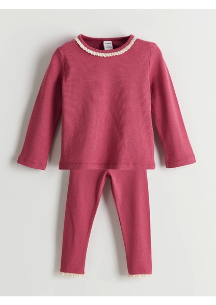 Lcw Kids Pembe Bisiklet Yaka Basic Kız Çocuk Bluz ve Tayt 2'li modelleri