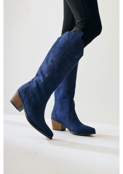 Lhena Lacivert Süet Western Çekme Çizme