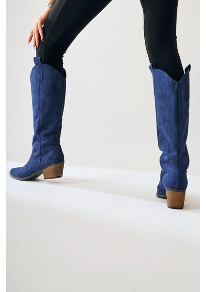 Lhena Lacivert Süet Western Çekme Çizme modelleri