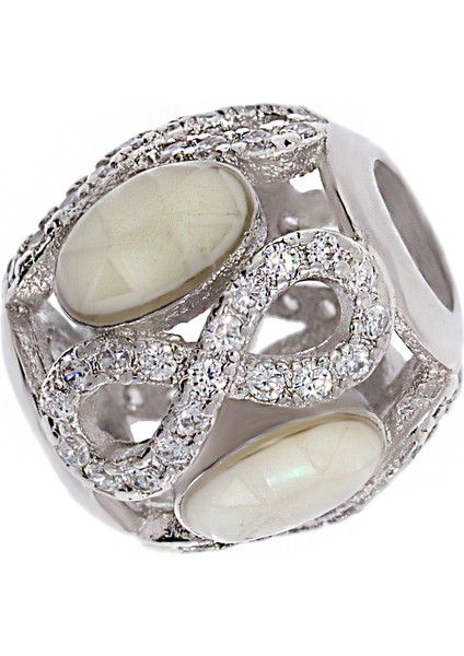 Kadın Sonsuzluk ve Krem Renk Taş Model Gümüş Charm