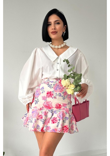 Pembe Çiçekli Etek modelleri
