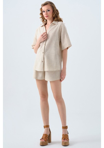 Kadın Çizgili Şort
