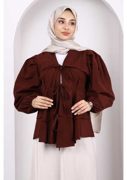 Bordo Ön Bağlamalı Katlı Kimono modelleri