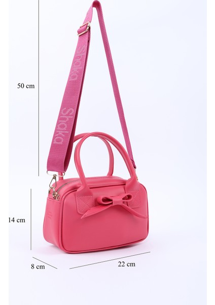 Fuşya Shk217 Fiyonklu Suni Deri, Tek Bölmeli, Fermuarlı,Kolon Askılı, El, Kol Ve Omuz Çantası fiyatları