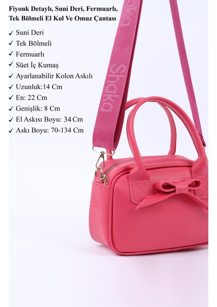 Fuşya Shk217 Fiyonklu Suni Deri, Tek Bölmeli, Fermuarlı,Kolon Askılı, El, Kol Ve Omuz Çantası modelleri