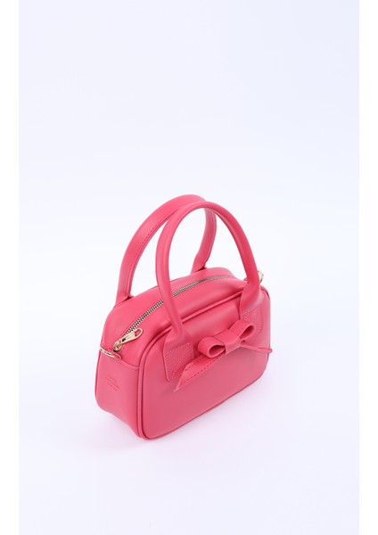 Fuşya Shk217 Fiyonklu Suni Deri, Tek Bölmeli, Fermuarlı,Kolon Askılı, El, Kol Ve Omuz Çantası