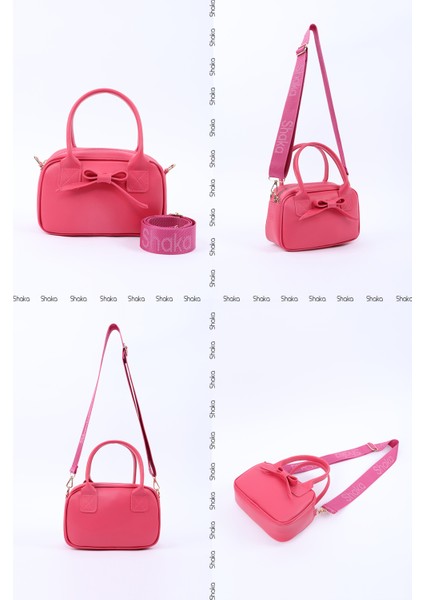 Fuşya Shk217 Fiyonklu Suni Deri, Tek Bölmeli, Fermuarlı,Kolon Askılı, El, Kol Ve Omuz Çantası
