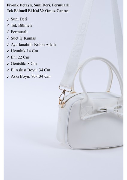 Beyaz Shk217 Fiyonklu Suni Deri, Tek Bölmeli, Fermuarlı,Kolon Askılı, El, Kol Ve Omuz Çantası modelleri